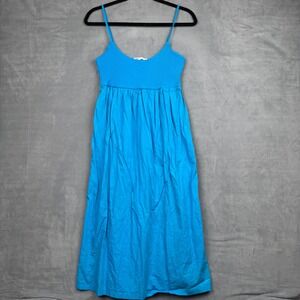 ZARA Blue Ribbed Bodice Spaghetti Strap Midi Dress Women's M